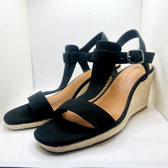 Lucky Brand Shoes - Lucky Brand Black Cotton Wedge Strapped Heels